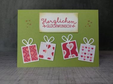 Grußkarte Glückwunsch mit Paketen handgemacht